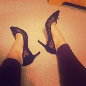 Kelly & Katie black polka dot heels!